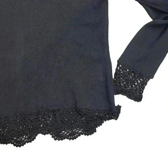 Notations Women's Black Rayon/Nylon Knit Top w Attached Cardigan & Crocheted Lac - Picture 6 of 9